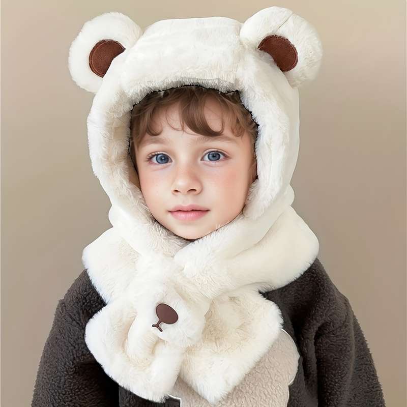 Winter Hat Color  Bear Plush One Piece    Beige