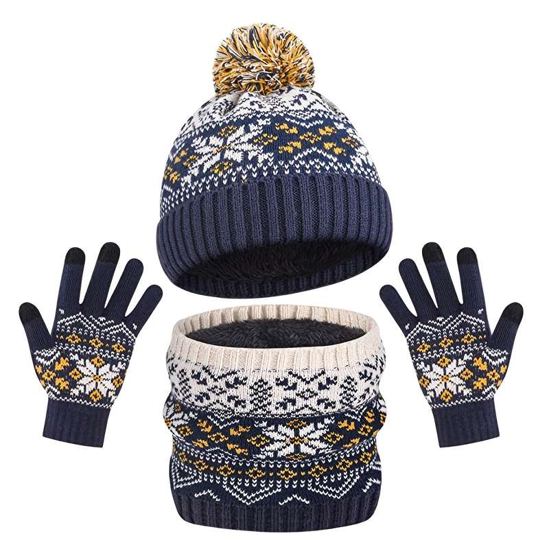 Winter Hat Color Blue And Red Three Piece Set