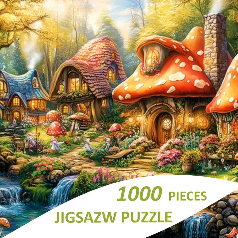 1000pcs Joyful Mushroom Village Scenery Jigsaw Puzzle 70x50cm (27.56x19.69in) Encha