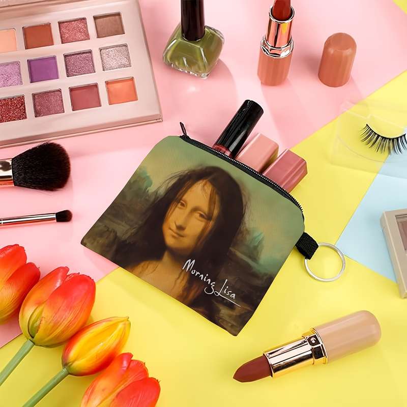 1pc Sweet Unicorn Mona Lisa Printed Zipper WalletCompact Lightweight Change Purse with Poly