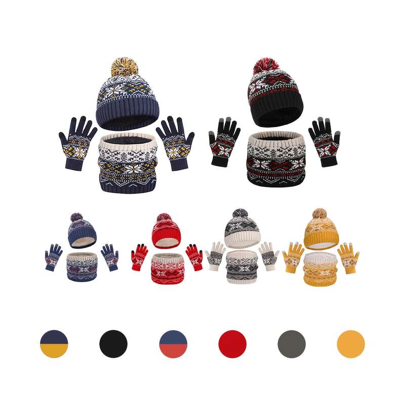 Winter Hat Color Blue And Red Three Piece Set
