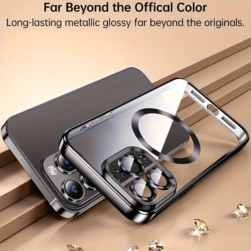 1pc Golden For iPhone 16 Plus Sleek And Luxurious Transparent Phone Case