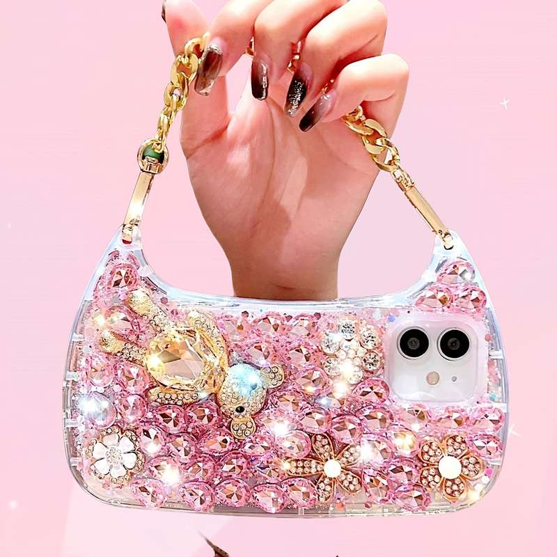 1Pc Light Gold For iPhone XR Luxury Wrist Chain Bag Phone Case