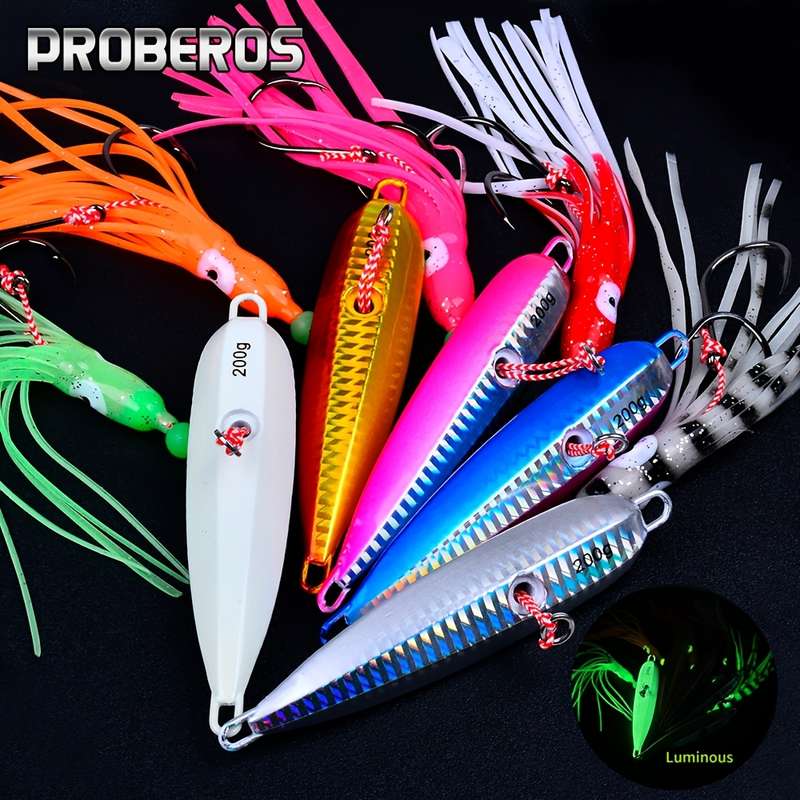 1pc 100g Glow-in-the-Dark Slow Pitch Jigging Lure with Silicone Skirt Dual Hooks