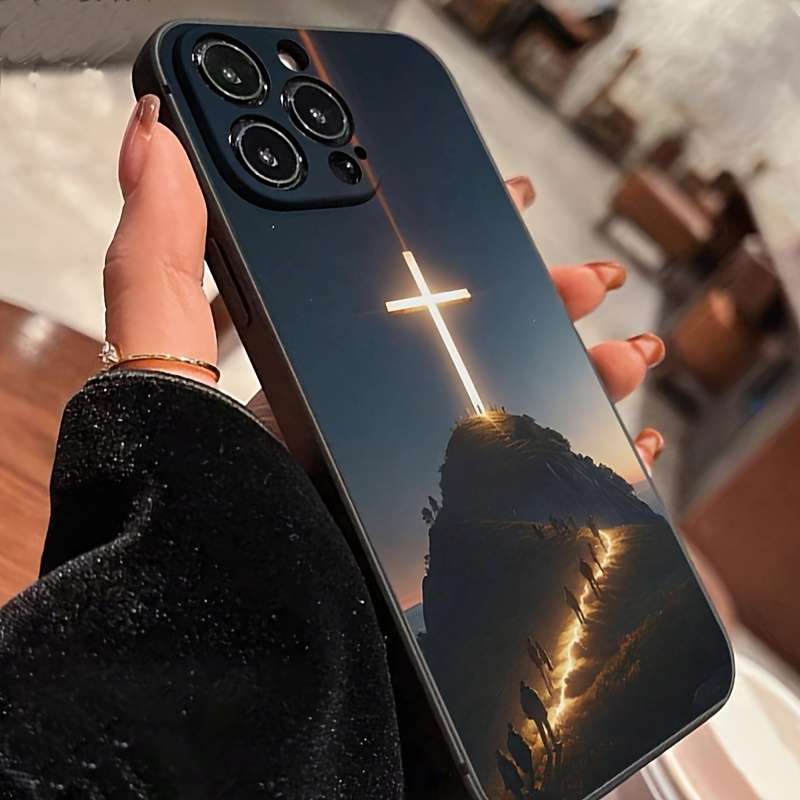 1Pc Black For iPhone 14 Pro Max Cross Pattern Phone Case