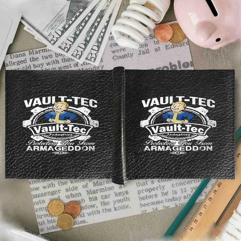 1pc Vault-Tec Men'S Black Faux Leather WalletCasual Style Crocodile Pattern Multi-Function