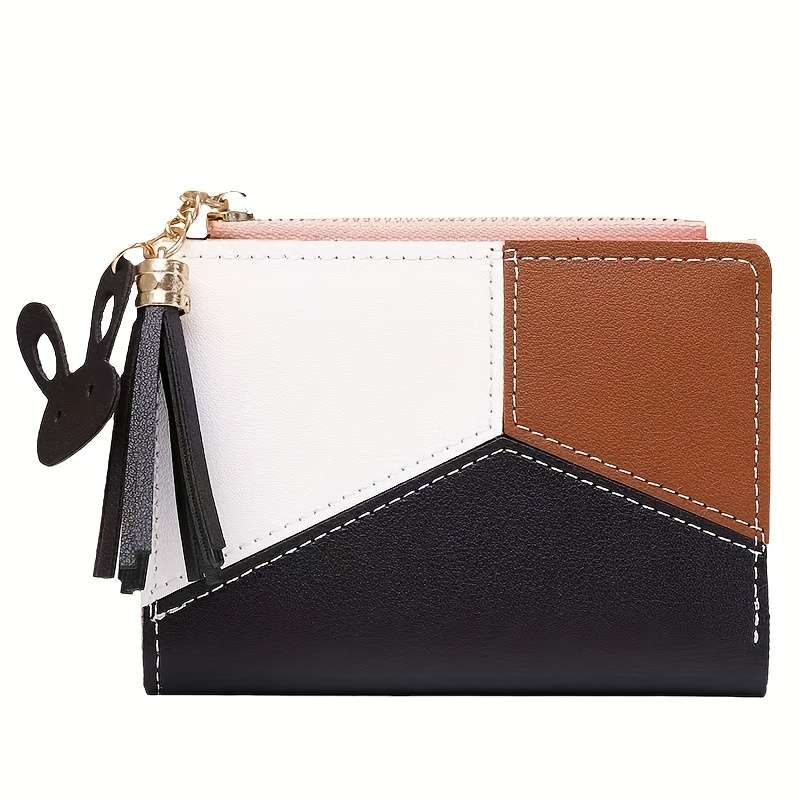 1pc Elegant Multi-Color Wallet with Rose Golden Zipper5 Card Slots 1 ID Window 1 Cash Compartm