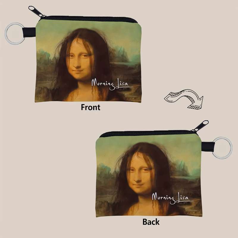 1pc Sweet Unicorn Mona Lisa Printed Zipper WalletCompact Lightweight Change Purse with Poly