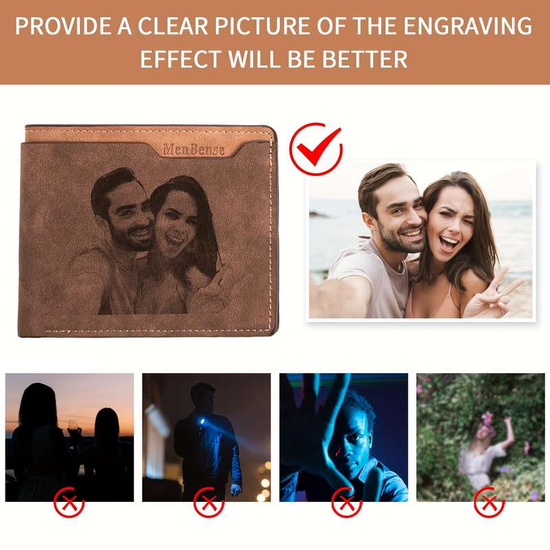 1pc Vintage Style Custom Photo Wallet Personalized Engraved Picture Name with Zipper Closur