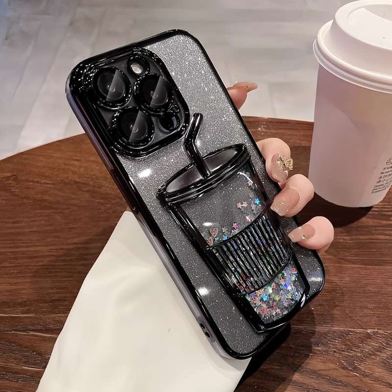 1Pc Black For iPhone 15 Milk Tea Cup Phone Case