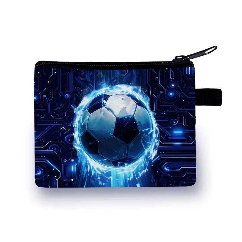 1pc Soccer Ball Pattern Coin Purse Casual Polyester Zipper Wallet with Polyester Lining and Zip P