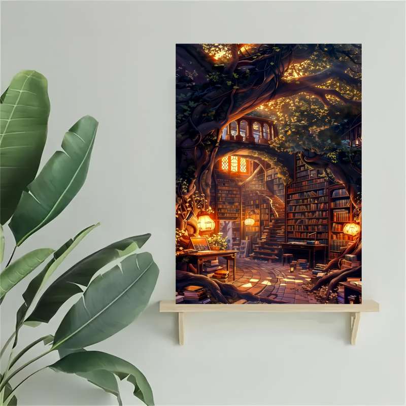 1000pcs Vibrant Adult Puzzle Enchanting Bookshelf Under Wisdom Tree Design 19.7in