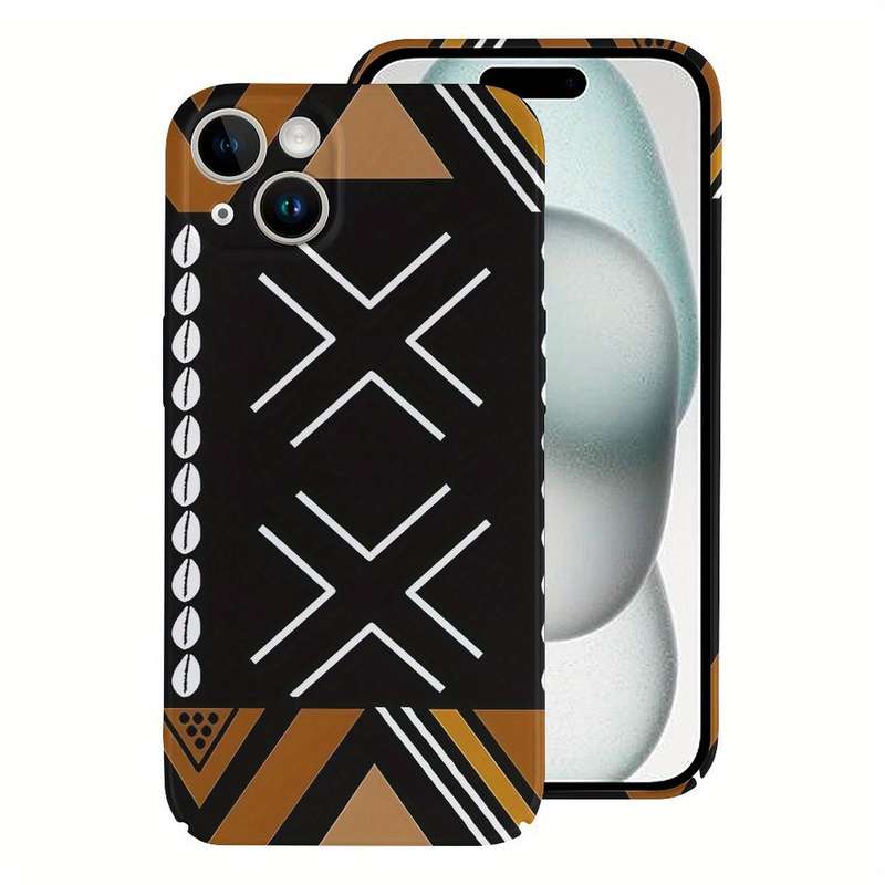 1Pc White For iPhone 15 Plus African Mud Cloth Phone Case