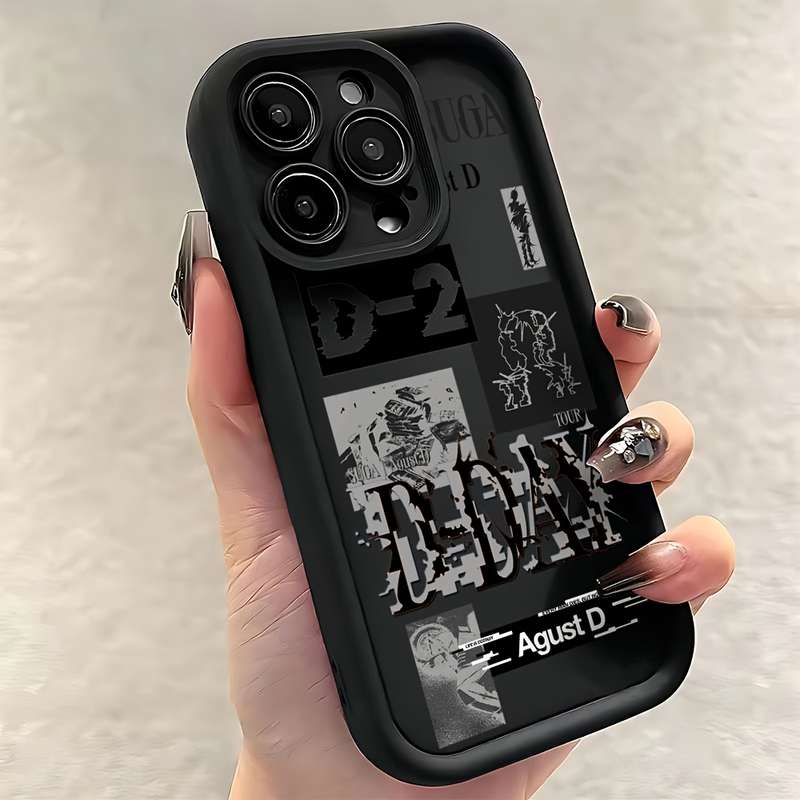 1Pc Black For iPhone 15 Pro Max Trendy Street Style Text Phone Case