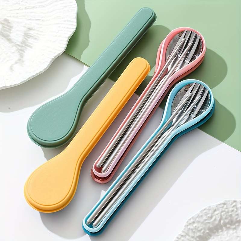 3pcs Portable Cutlery Set with Stainless Steel Chopsticks Spoon And Fork Ideal for Students
