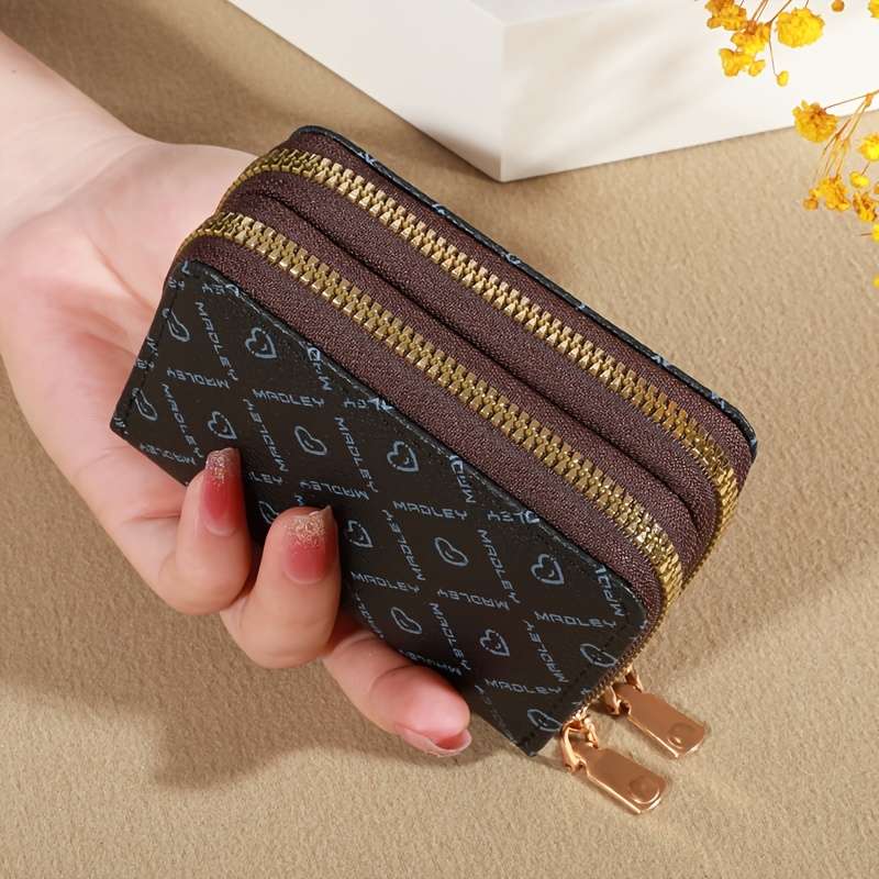 1pc Classic Large Capacity Wallet with Zipper Multi-Card Slots and Coin Pocket Durable Brown