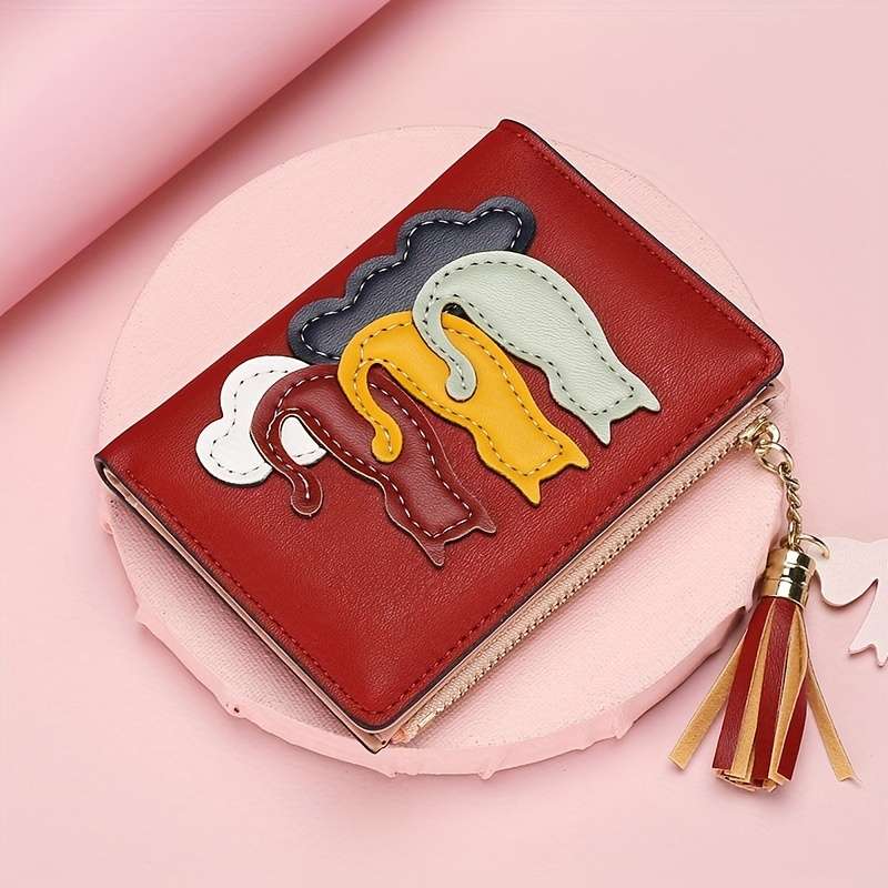 1pc Colorful Patterned Mini Wallet Stylish Coin Purse Multi-Card Slot Wallet with Keychain And Ch