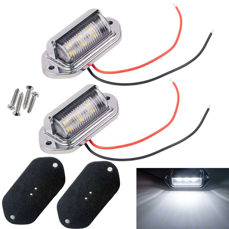 2pcs 6-LED White License Plate Lights Chrome-Plated 12-24V High-Brightness for Tru
