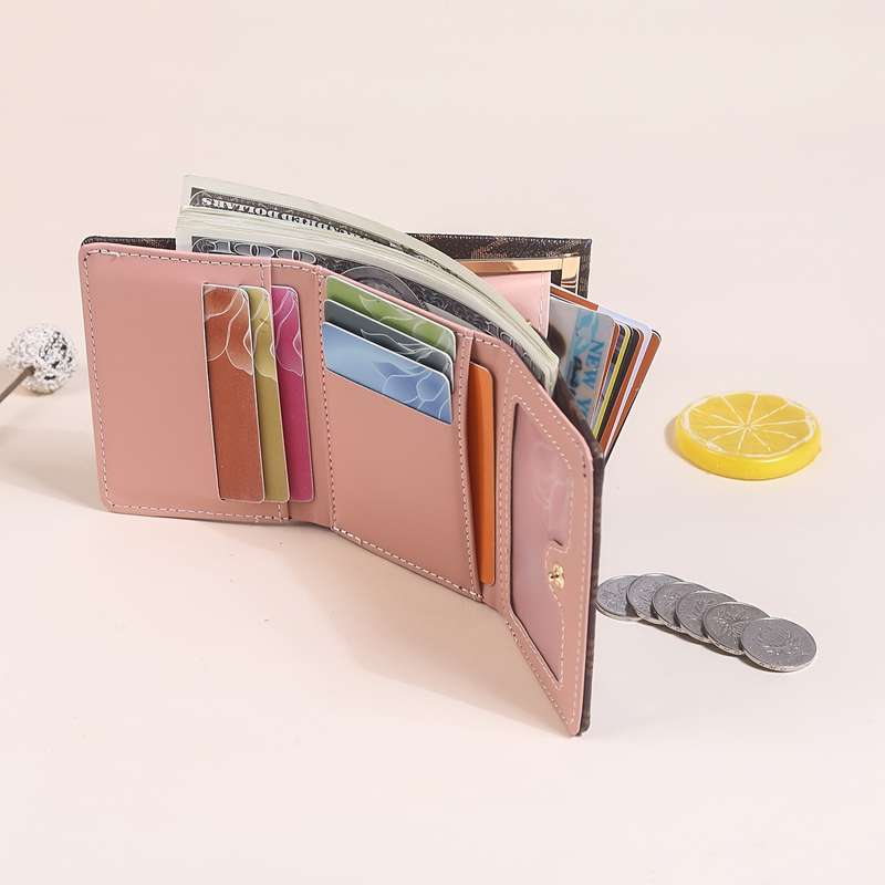 1pc Elegant Women's Mini Trifold Wallet with Stylish Letter Print Snap Closure and Multiple Card