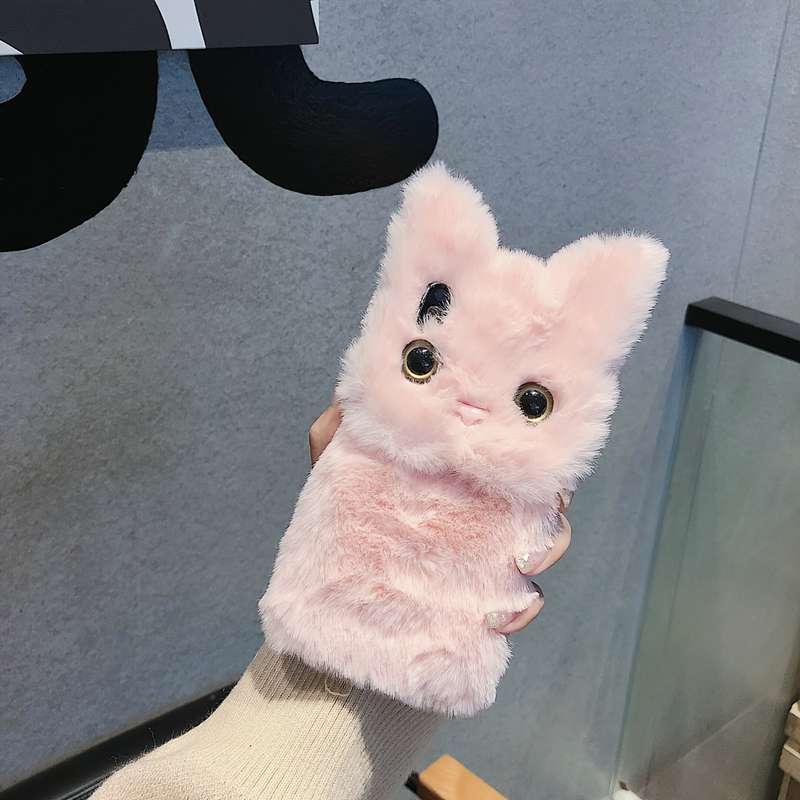 1Pc Pink Red For iPhone 7 8 Soft Winter Cat Plush Phone Case
