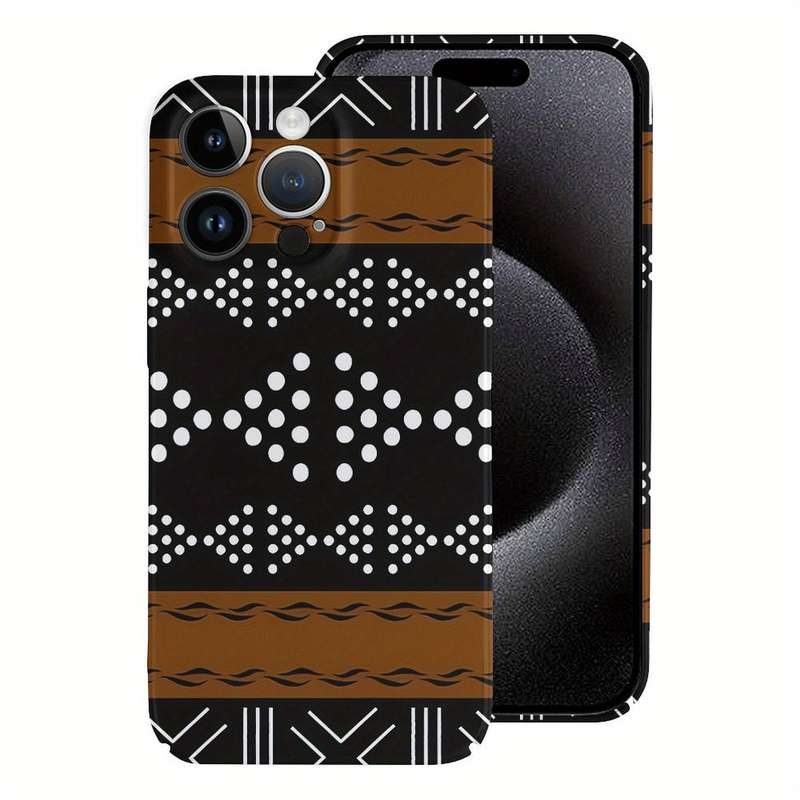 1Pc White For iPhone 15 Plus African Bogolan Mudcloth Phone Case
