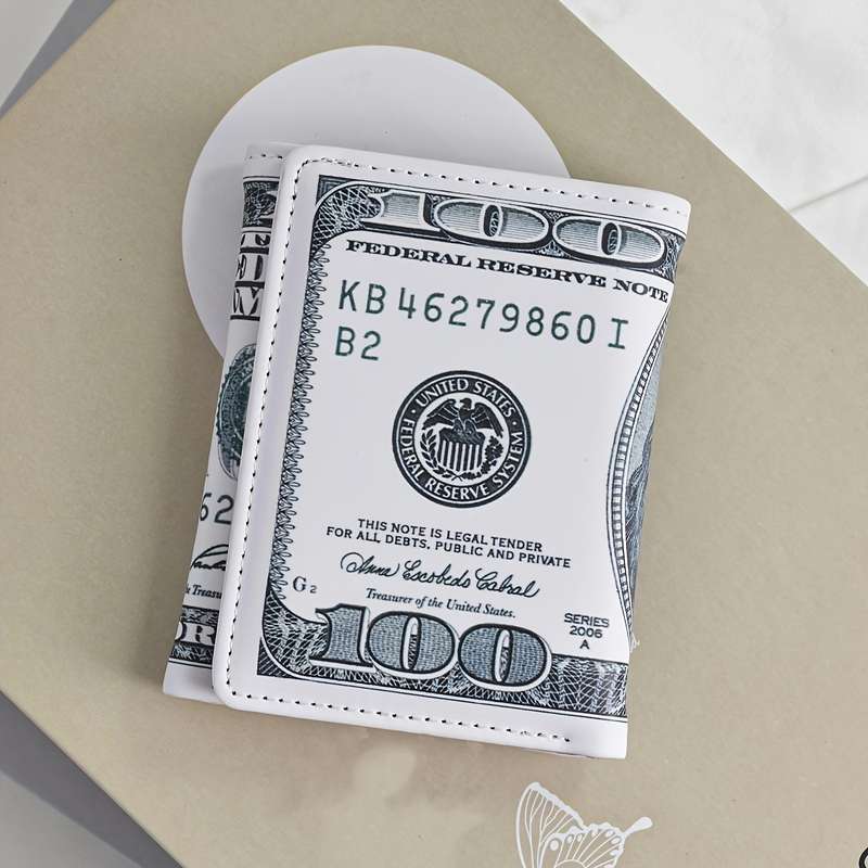 1pc Benjamin Franklin $100 Bill Design Novelty WalletStylish Trifold Card Holder with Multiple S