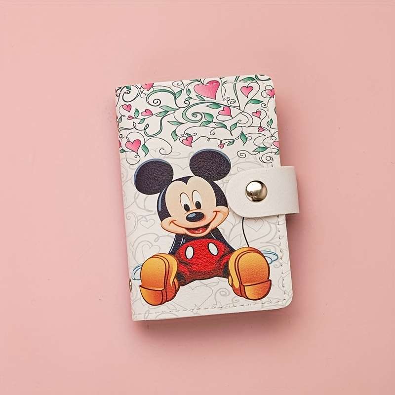 1pc Mickey Mouse Cartoon WalletCompact ID Card Holder with Buckle Closure Colorful Design Ha