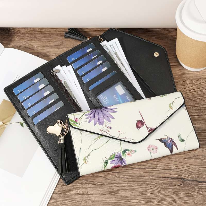 1pc Ladies' Long Wallet Coin Wallet Triple Fold Multi Card Slot Tassel Decoration Multifunctional