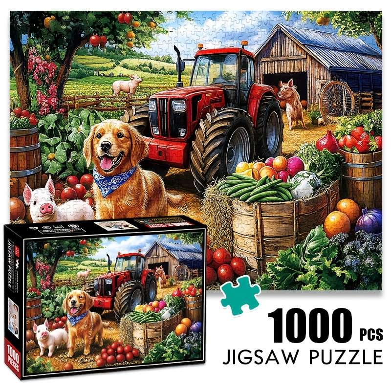 1000pcs Farm Pig and Dog Paper Jigsaw Puzzle Large Vibrant DIY Decoration Puzzle