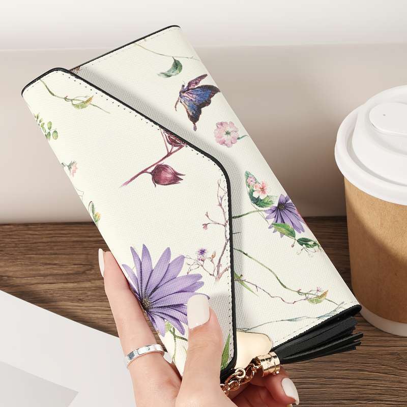 1pc Ladies' Long Wallet Coin Wallet Triple Fold Multi Card Slot Tassel Decoration Multifunctional