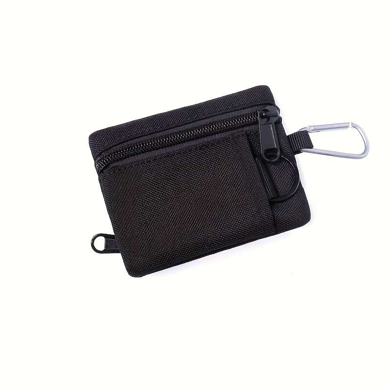 1pc Compact Nylon Travel Wallet with Carabiner ClipCredit Card Holder Coin Purse Durable Zipp