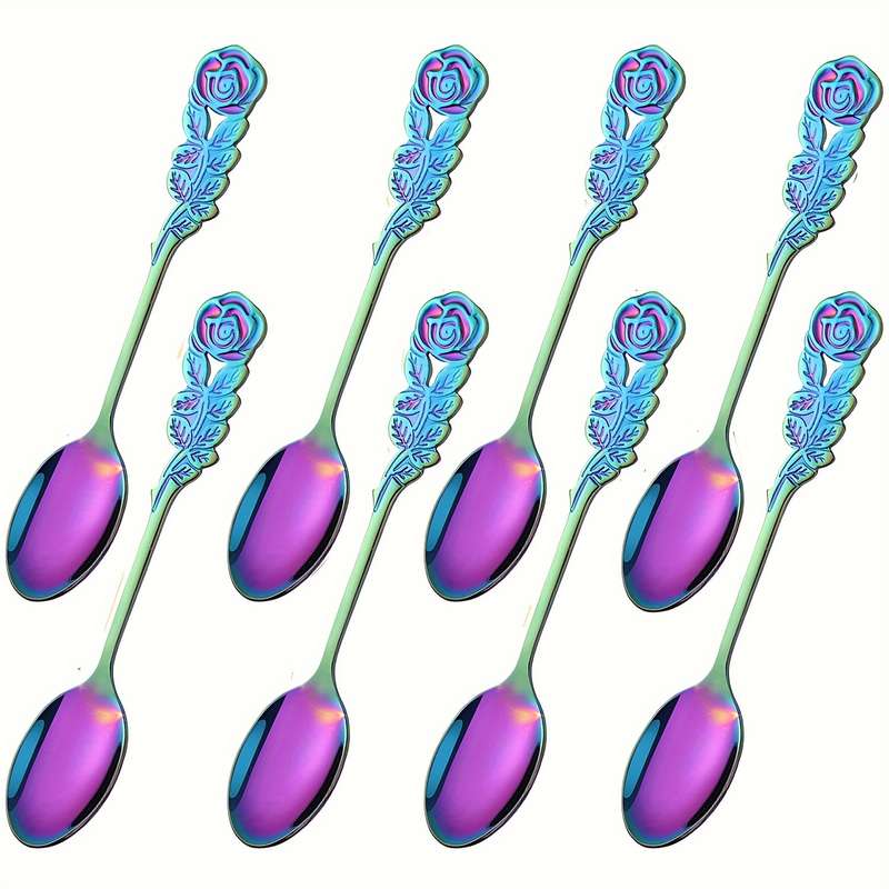 8pcs Set Rose Handle Design Stainless Steel Coffee Spoons 12.7 cm Perfect for Cappuccino Ch