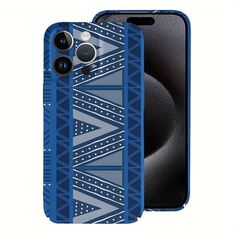 1Pc White For iPhone 15 Pro Max African Indigo Blue Mud Cloth Phone Case