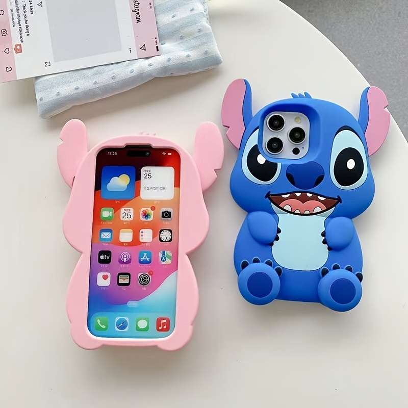 1Pc Pink Red Color For iPhone 12 Cartoon Character 3D Phone Case