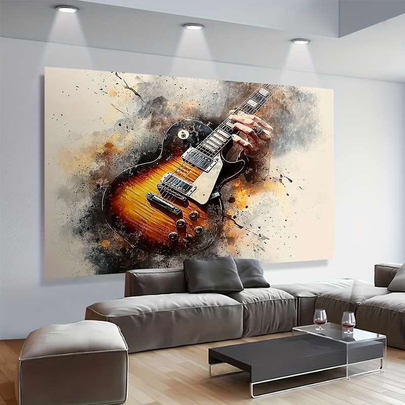 1pc  Guitar Print Wall Art Abstract Guitar Canvas Print Wall Art Frameless Modern Mixed Medi