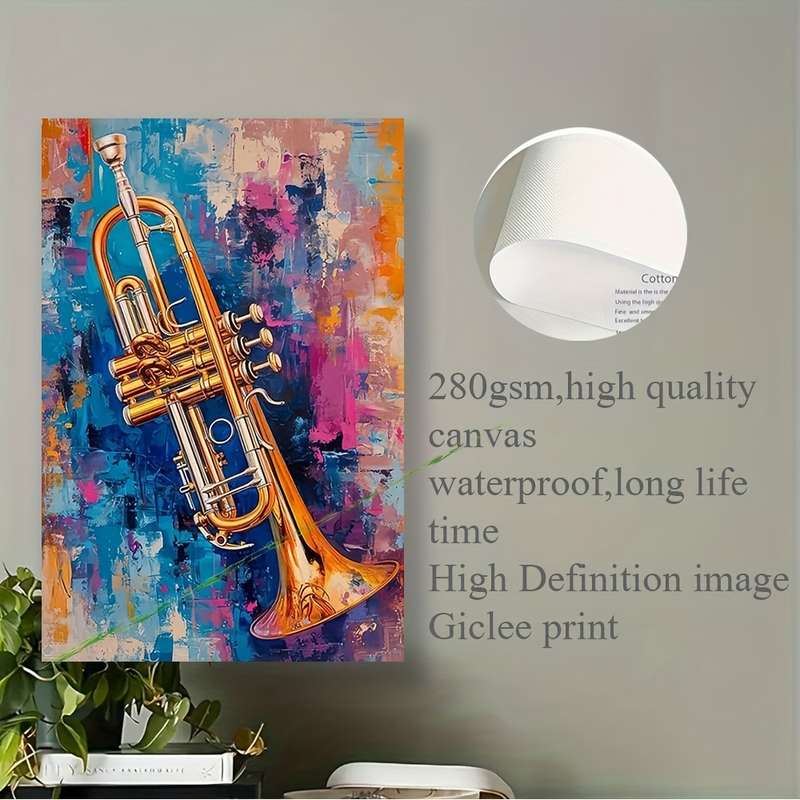 1pc  30x45cm Vibrant Abstract Trumpet Canvas Art Unframed Wall Decor with Bold Brushstrokes M