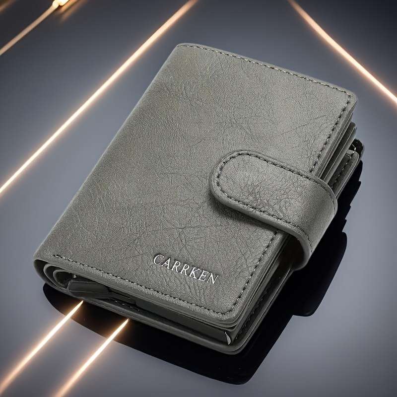 1pc CARKEN Mens Sleek Faux Leather Wallet9-14 Card Slots Zippered Coin Pouch Automatic Card H