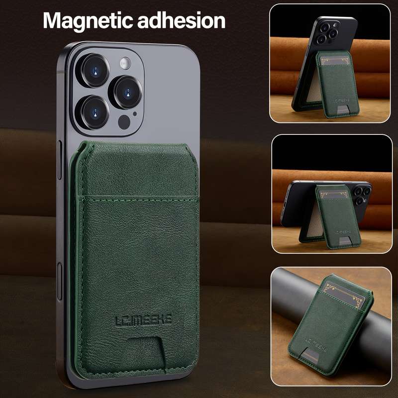 1pc OUKNOEO Unisex Faux Leather Magnetic Wallet with Zipper Casual Style Card Holder 3 Card Slots