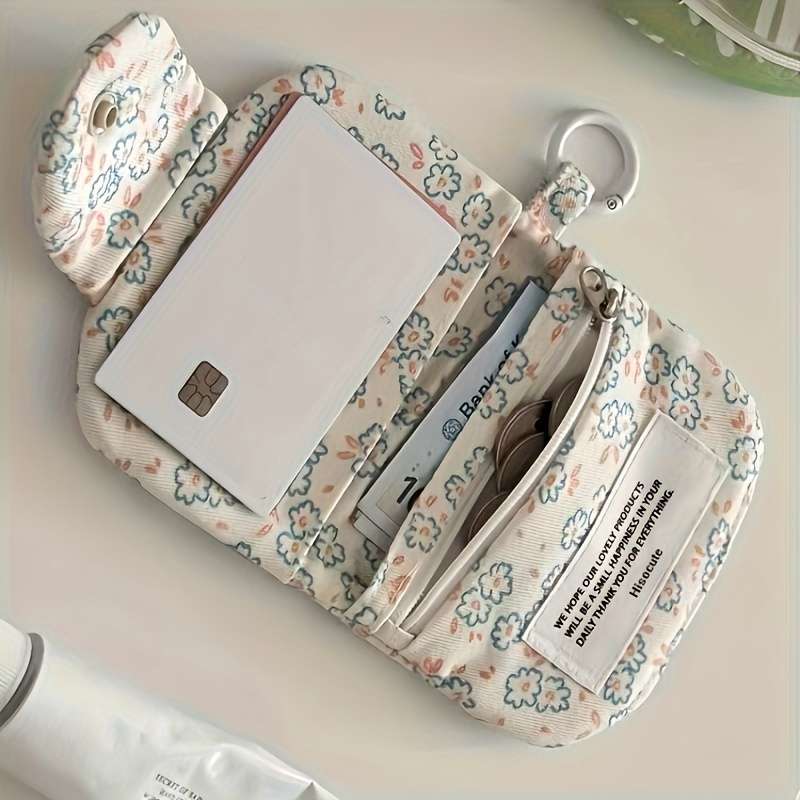 1pc Mini Floral Card Holder Coin Purse Pastel Blue Pink and Green Flower Design with White Zi