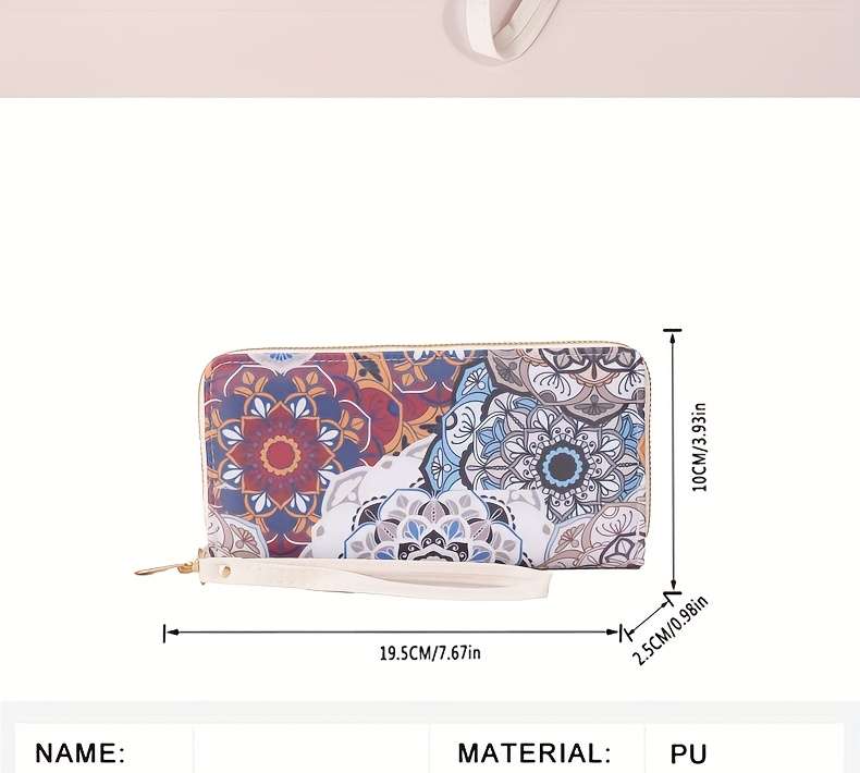 1pc Elegant Floral Pattern Long Wallet for WomenLarge Capacity Zipper Closure with Multiple Card