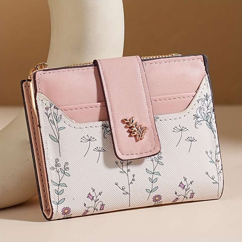 1pc Chic Floral Wallet for GirlsCompact Multi-Card Holder with Zippered Coin Purse Spring
