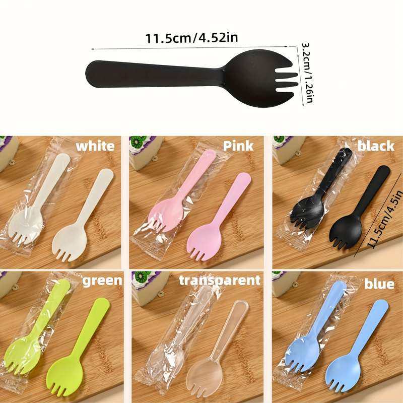 100pcs Disposable Dessert Spoons Cake Spoons Plastic Forks And Spoons Fruit Forks And Spoons