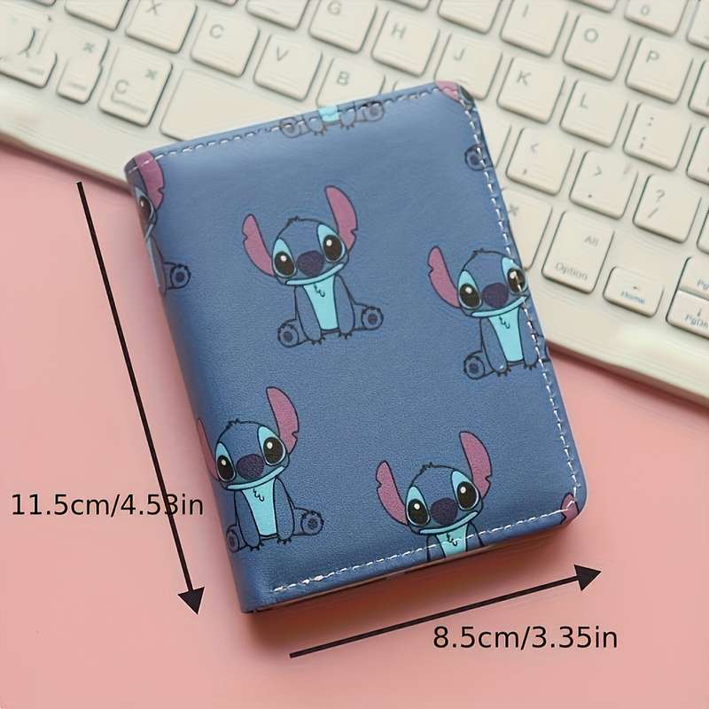 1pc Disney Stitch Bifold Wallet Unisex Casual Style Short Zipper Multi-Card Slots Blue Fun P