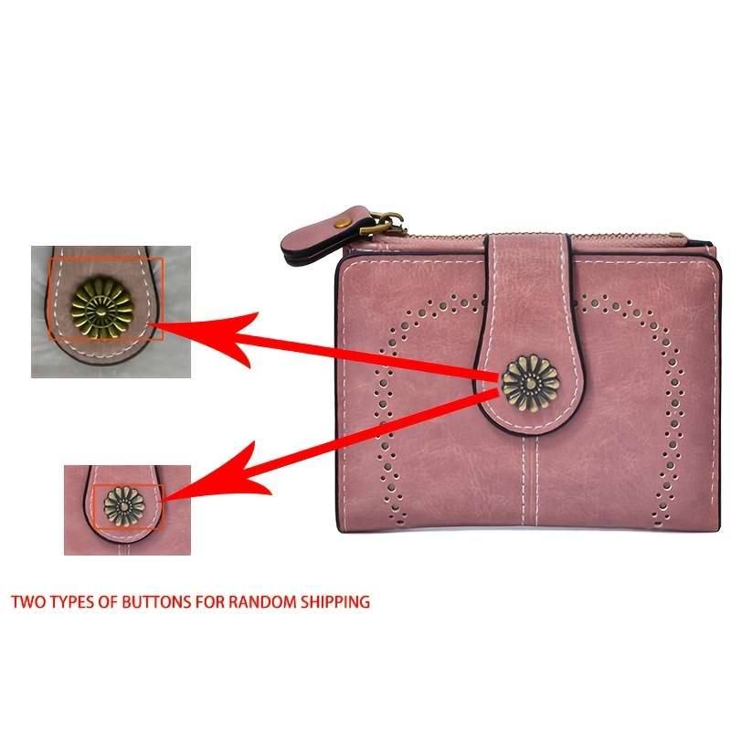 1pc Vintage Women's Faux Leather Wallet Mini Zipper Coin And Card Holder With Hollow Design Multi