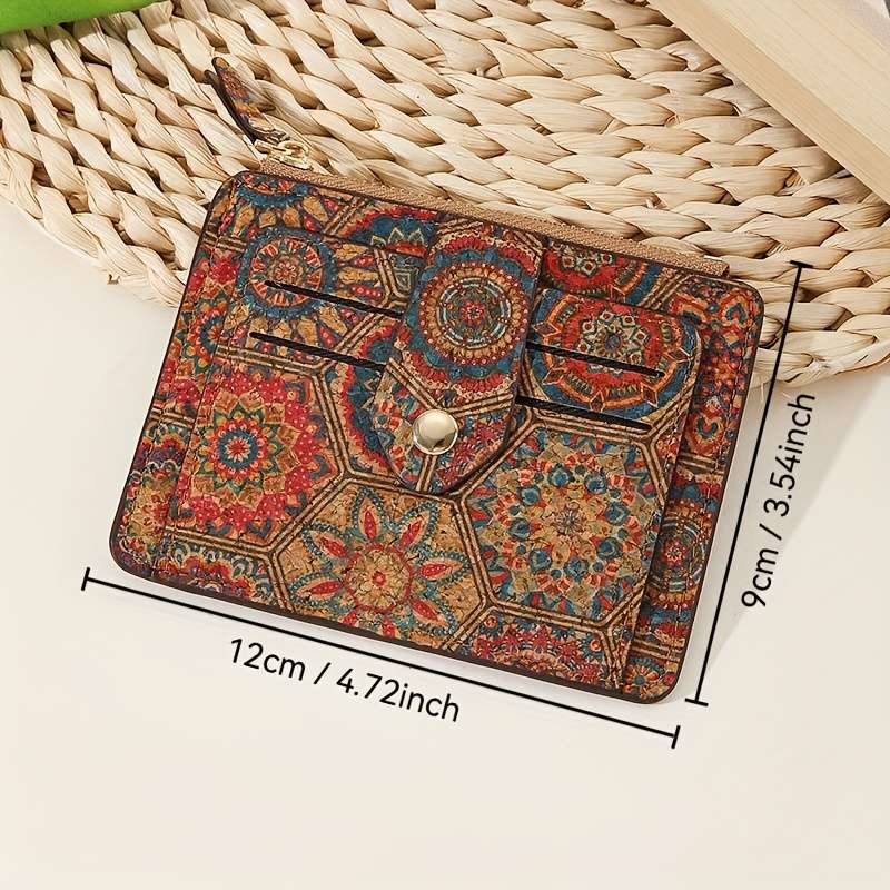 1pc Vintage-Style Slim Zipper Wallet with Multiple Card Slots Coin Purse Ultra-Light Cork Materi