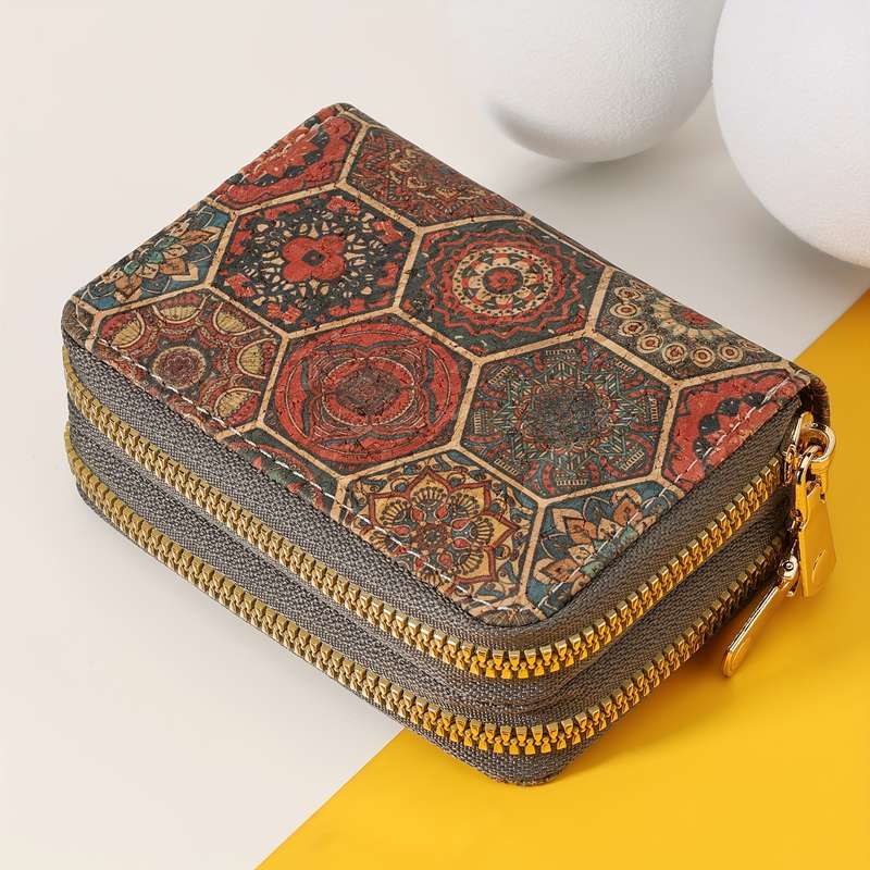 1pc Credit Card Holder Casual Style with Double-Layer Zipper Closure Slim Multi-Card Wallet w