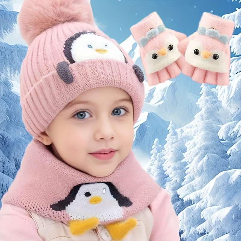 Winter Hat Color Little Penguin  Baby Hat Add Small Scarf Add Gloves    Brown