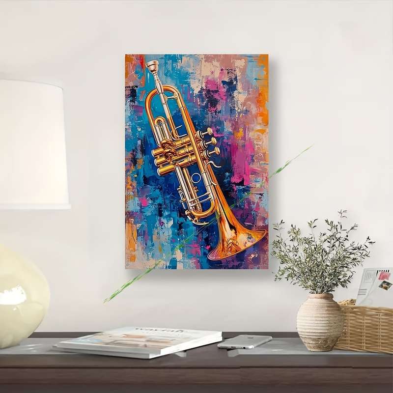 1pc  30x45cm Vibrant Abstract Trumpet Canvas Art Unframed Wall Decor with Bold Brushstrokes M