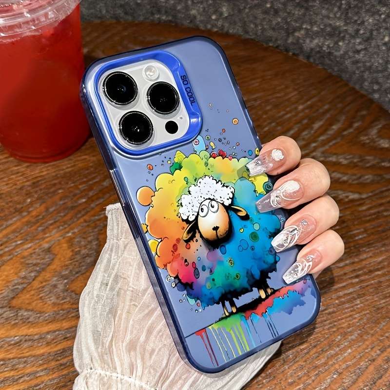 1Pc Pink Color For iPhone 12 Graffiti Sheep Phone Case