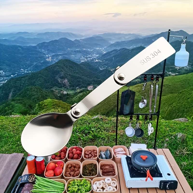 1pc 3-in-1 Portable Travel Spoon Compact Camping Spoon with Fork and Bottle Opener Ideal for